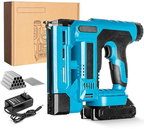 Cordless Nail Gun, 2-in-1 Brad Nailer & Electric Stapler, Compatible with 18V Batteries, 1000 Nails & Staples, 6-Speed Adjustable, Ideal for DIY, Furniture, Woodworking