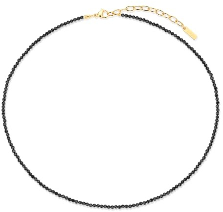 COAI Collier Tourmaline Noire Femme, 2mm Petites Perles, Collier Bohème Femme