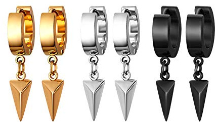Aroncent 3 Paar Creolen Ohrringe Set Huggie Kreuz mit Lange Kette Ohrhänger Ohr Piercing für Herren Damen, Schwarz Gold Silber