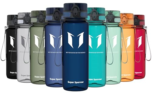 Sparrow Trinkflasche 500ml/750ml/1L - BPA-frei Tritan Wasserflasche 1-Klick | Sportflasche, Auslaufsicher, Leicht, Spülmaschinenfest, Flip Top Flaschen, Sport, Schule, Fitness, Gym, Büro, Reisen, Fahrrad