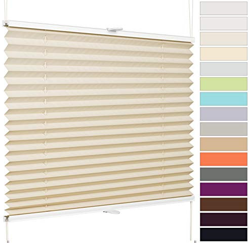 etusimo Plissee nach Maß ohne Bohren Klemmfix Faltrollo | Breite 50,1-70 cm x Höhe 100,1-150 cm, Farbe helles Beige | Sonnenschutz Sichtschutz für Fenster und Tür