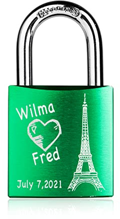 Personalised Love Heart Lock Engraved Name Date Text Lock Heart Love Padlock with Key Custom Padlock for Girls ​Couples Gift for Birthday Wedding (Green)