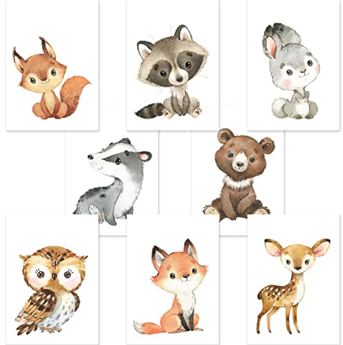 CreativeRobin Süße Baby Waldtiere Kinderposter | DIN A4 | Kinderzimmer Deko