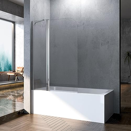 Duschwand für Badewanne 100x140cm Drehtür Duschtrennwand Duschabtrennung mit 6mm Nano Easy Clean Glas