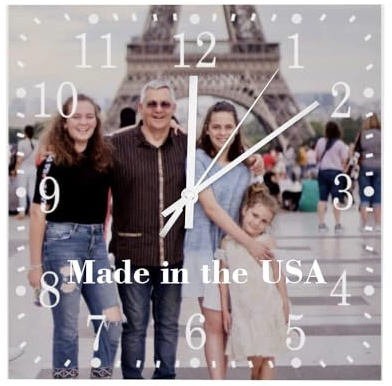 Custom Wooden Wall Clock with Photo Image Pictures, Personalized Square Wood Clock for Wall 10x10 Inch, Farmhouse Home Decorations for Bedroom Living Room Non-Ticking Wall Clock Add Family Name