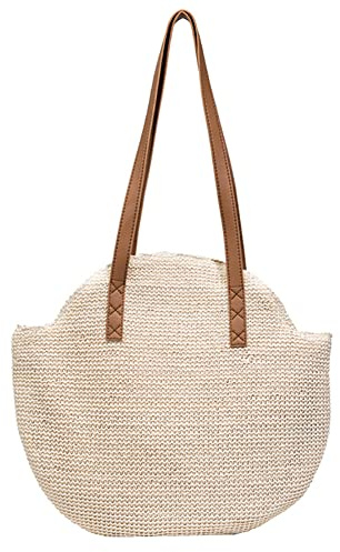 Fiorky Stroh Strand Frauen Handtasche Handarbeit Gewebt Boho Vintage Sommer Schulter Top-Handle Tasche Große Kapazität Dame Urlaub Casual Tote Geldbörse, weiß