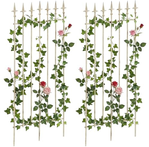 CLP Griglie rampicanti Elisa Set da 2 in Metallo 100x50 cm, Supporti stabili per Rose ed edera, grigliato Stile Liberty, sostegni per Giardino, Colore:Antico-Crema