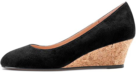 Saekcted Women Chunky Block Wedge Heel Close Square Toe Slip-on Pumps Court Shoe Classic Cute Dress Party 5 CM Heels Shoes Black Suede 4 UK