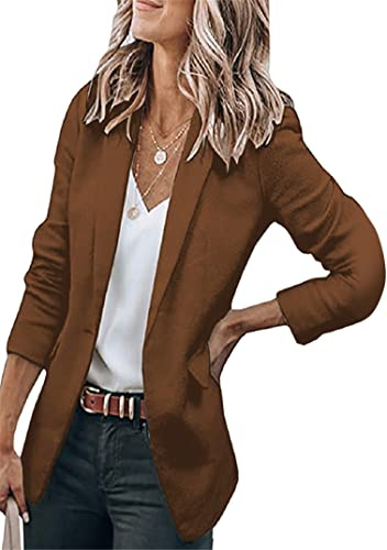 EFOFEI Lady's Casual Work Blazer Office Work Blazer Jacket Veste De Bureau Légère Simple Élégant Outwear Marron 3XL