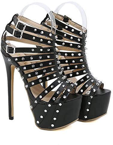 16CM/6.29IN Niete Aushöhlen Super High Heel Stiletto High Heels Sexy Pole Dance Striptease Schuhe Party Prom Club