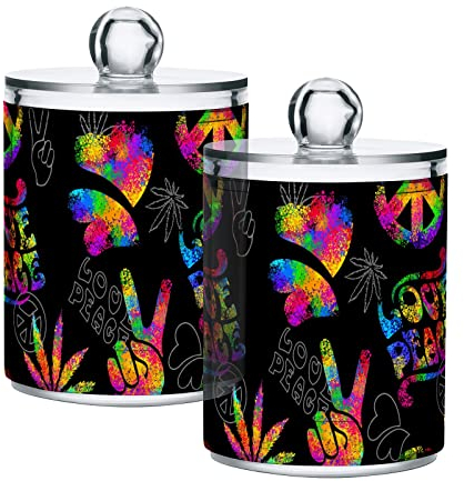 GAIREG Regenbogen Peace Love Schild 4 Stück Kunststoff Apothekergläser für Wattebälle, Wattestäbchen, Zahnseide, Haarspangen