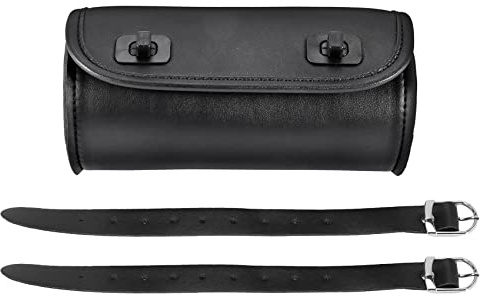 Wisboey Motorrad Tasche PU Leder Lenker Werkzeug Weichei Bar Roll Aufbewahrung Sattel Tasche mit 2 Riemen, Universal, Schwarz