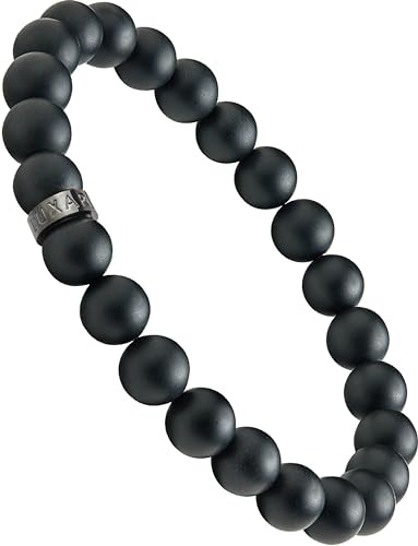 LUXAR Men’s Black Onyx Stone Bead Bracelets | Matte Black 8mm Stone | Minimalist, Designer Jewelry for Men (Black, Large)
