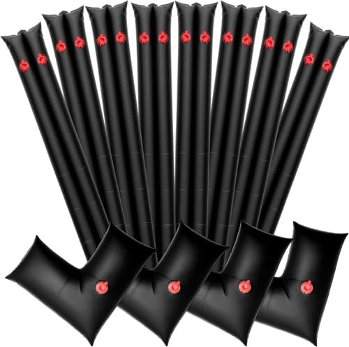 Hiboom 12 Pack 8 ft Pool Cover Water Bags with 2 ft Pool Corner Winter Water Tube 27 Gauge(0.4mm) Black Pool Cover Weights for Swimming, Inground Pool Water Bags with Screw Caps(12 Pcs)