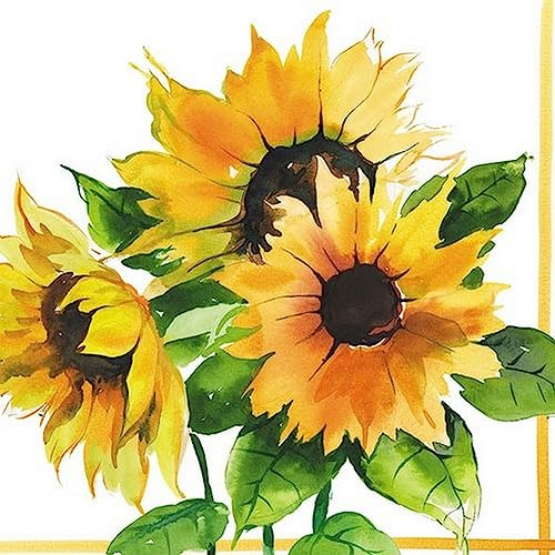 20 Napkins Autumn Three Blooming Sunflowers Table Decoration Paper Napkins with Motif Also for Decoupage and Decoupage 33 x 33 cm