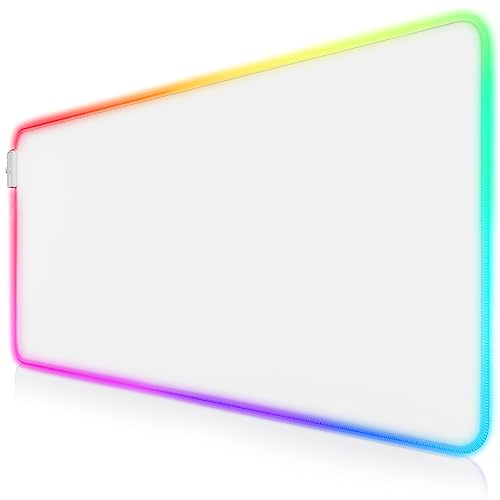 TITANWOLF - RGB Tapis de Souris Gaming XXL - LED Lumineuse Tapis de Souris Multicolore 11 Modes - 900 x 400mm - Surface antidérapante pour Les Joueurs de l’Ordinateur PC et du Mac – Blanc