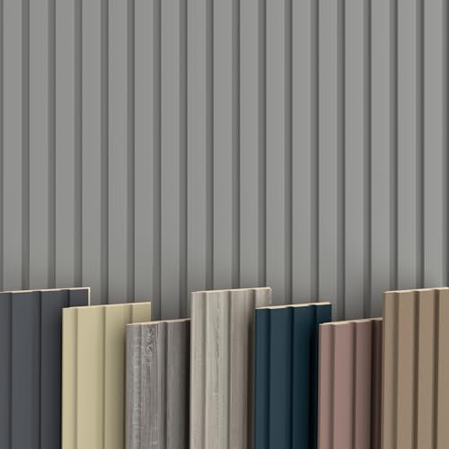 BEATS Lamellen 2,75m HEXIM - MDF Holz Lamellenwand Wandpaneele Lamellenverkleidung Wandverkleidung Lamellenpaneele Holzpaneele Natur (4 Paneele & Zubehör, Beats De Luxe Sandgrey)