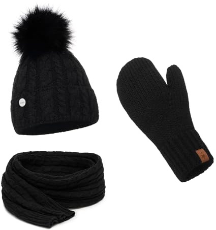 ELIMELI® Damen Winter Mütze warme Strickmütze Wintermütze mit Bommel Slouch Strick Beanie Damen für Winter Bommelmütze Hergestellt in EU Farbenauswahl 15568