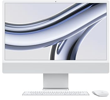 Apple 2023 iMac all-in-one desktop computer with M3 chip: 8-core CPU, 10-core GPU, 24-inch 4.5K Retina display, 8GB unified memory, 256GB SSD storage, matching accessories. Works with iPhone; Silver