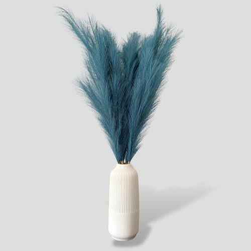Layba Künstliches Pampasgras 3er-Set Blau 100 cm, 18 Federn, Kunstpflanze Ziergras für Bodenvase, Boho Deko, Wohnzimmer und Event