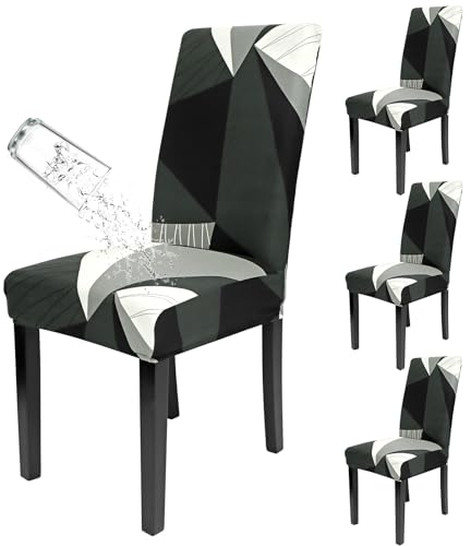 SOMYTING Juego de 4 Funda Asiento Silla para Sillas Impermeablede Comedor Elásticas con Banda Elástica Extraíble Lavable para HHotel Restaurante Cocina Boda Fiesta(Patrón geométrico