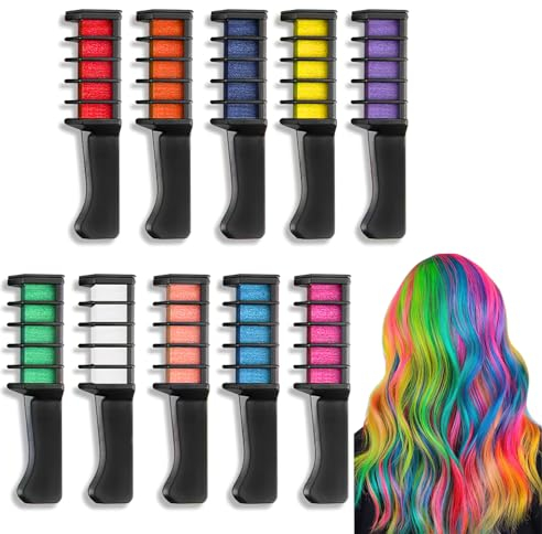 Set di 10 gessetti per capelli temporanei, non tossici, per ragazze, gessetti per capelli, tatuaggi per carnevale, cosplay, feste, Natale, Halloween