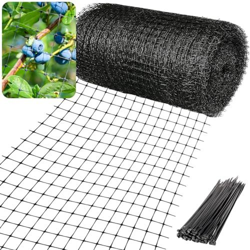 Heekcaa Fågelnät trädgårdsnät , 2 m x 20 m kraftigt trädgårdsnät fågelskyddsnät för växter grönsaker frukt blommor med 30 x buntband (2 x 20 m)