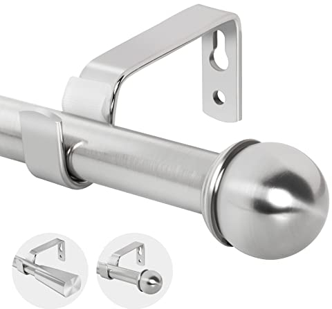 Vorhangstange ausziehbar, Dia 16/19mm Verstellbare Metall-Gardinenstange mit Endstücken für Ösenvorhänge, Elegante Modern Dekorative Fensterstange (Nickel Gebürstet, Kugel, 210-310CM)