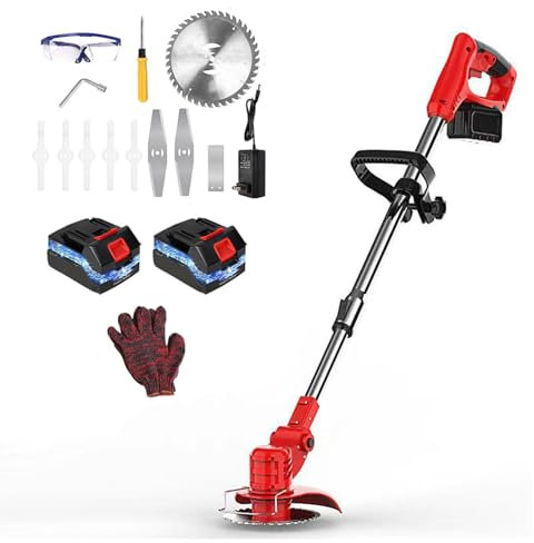 Wizvox Taglia Bordi Giardino A Batteria, con 2 Batterie 20A E 1 Caricabatteria Decespugliatori Elettrici Angolo Retrattile e Regolabile Tagliabordi Ricaricabile, per Prato E Giardino