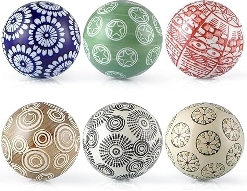 Lejoy Decorative Porcelain Balls, 3.2 Centerpiece Balls Set, Floating Ceramic Orbs Spheres for Bowl, Vase, Basket, Dish, Fish Tank, Home Decor, Pack of 6 (Assorted Geometric)