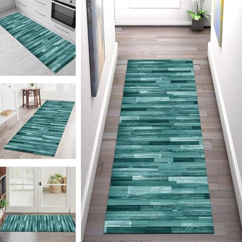 Teppich Läufer Lang Küche Flur Wohnraum Teppichläufer Rutschfest Waschbar Küchenläufer Teppichmatten Türkis Rug Vintage 40X150CM Meterware Läufer Flurteppich Wohnzimmer Schlafzimmer Küchenteppich