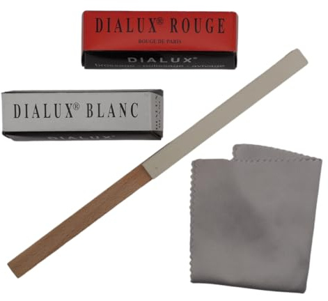Dialux Polierpasten Sortiment Rot und Weiß für Silber und Gold - Super Finish und schöner Glanz - mit einem Filzcabron und zwei Mikrofasern