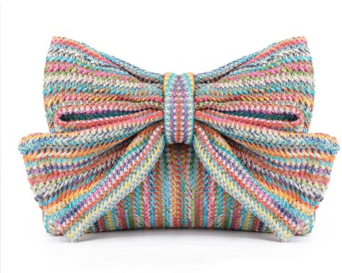 Syrads Straw Bow Clutch Bag per le Donne Estate Paglia Tessuta Borsa a Tracolla per Matrimonio,Multicolor