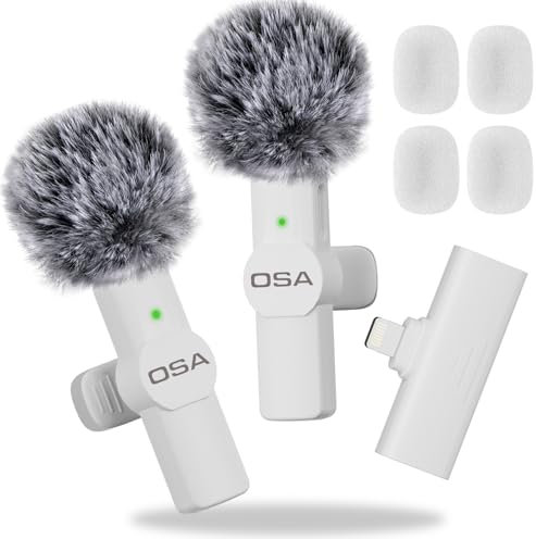 OSA Lavalier Lot de 2 Microphones Mobiles sans Fil pour Enregistrement vidéo iPhone, Microphone sans Fil pour Youtube/Interview/Vlog, pour iPhone 14 et au-Dessous