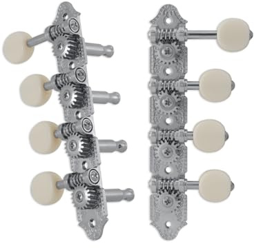 Grover 409FCW Professional Mandolin Standard F Style Machine Heads with White Button - Standard, 4 + 4 - Chrome