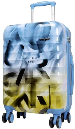 Warenhandel König Hartschalen Koffer Trolley Revona Blau Braun mit tollem Print Motiv, Handgepäck, Größe M