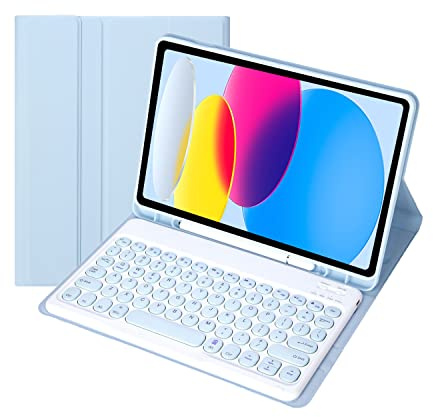 Funda con Teclado para iPad 9,7 Pulgadas, 6.ª Generación 2018, iPad 5.ª Generación 2017, iPad Air 2/1, Pro 9,7 Pulgadas, Contener Ñ, Teclado Bluetooth con Portalápices,Azul