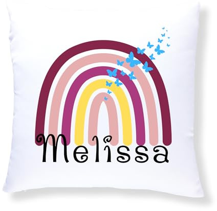 Druckerino Personalisiertes Kissen mit Namen und Regenbogen Kuschelkissen 40x40 cm inkl. Füllkissen Geburt Namenskissen (Mädchen)