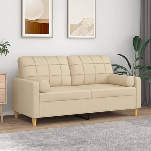 Willood 2-Sitzer-Sofa mit Zierkissen Creme 140 cm Stoff Liegesofa für Wohnzimmer, Polstersofa Sessel Relaxsofa Loungesofa Relaxcouch