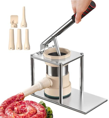 HLGKBY Stainless Steel Sausage Stuffer, Sausage Machine, Meat Sausage Maker,Kitchen Stuffing Maker, Meat Stuffer with Stuffing Nozzles, Sausages Making Equipment, Stainless Steel Sausages Filler