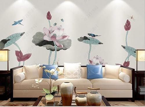 vsdhlsidgl Eleganter bunter Lotusteich, Lotus-Hintergrund, Wanddekorationsgemälde * 150 cm x 105 cm (59,1 x 41,3 Zoll) Tapete - Wandbild - Tapete - Wanddekoration - Poster - Fotodruck