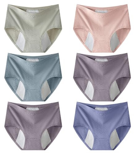 MOONBADI Ultra Soft Panties PeriodenunterschwäSche Damen 20ML,SaugfäHigkeit MenstruationsunterwäSche Periodenslip 6er Pack 3XL Mischfarbe-6
