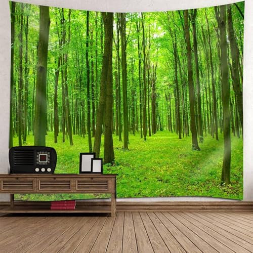 Mesnt Wandteppich Natur Groß, 300x256cm Bäume Natur Landschaft Tapisserie Wandbehang für Wohnzimmer Tagesdecke Zimmer Schlafzimmer Wanddeko | Grün