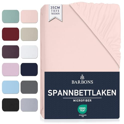 Barbons Drap Housse 160 x 200 cm - Bonnet 35 cm pour Matelas Épais - 100% Polyester Microfibre - Oeko-Tex Certifié - Anti-Peeling et Élastique Complet - 160 x 200 Rose Poudré