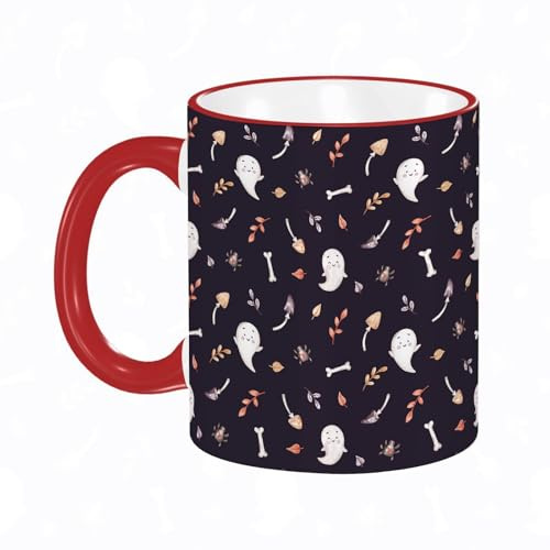 KDWJS Taza divertida de cerámica de 11 onzas,Tazas Originales de Desayuno - Graciosos Ideas para Regalos - Cerámica 330 ml - Patrón de Halloween. Lindos personajes, plantas y objetos de Halloween. Di