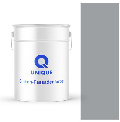 Q UNIQUE Fassadenfarbe Grau 7045 10L – Silikonharz-Außenfarbe, Wetterfest, Selbstreinigend, Hohe Deckkraft, UV-Beständig, Für WDVS, Beton & Mineralische Untergründe