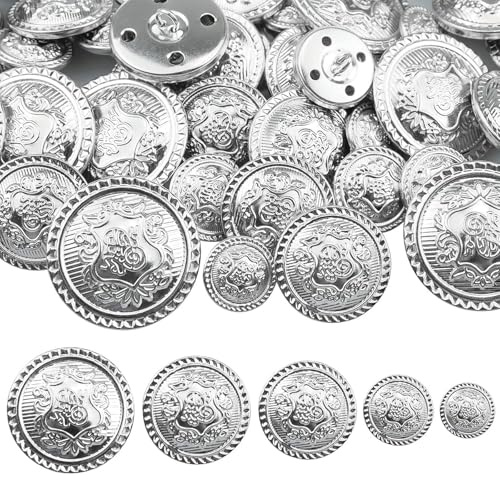 KiKiHong 50 Stück Knöpfe Silber,Knöpfe aus Metall,5 Größen,15 mm,18 mm,23 mm,25 mm,30 mm, Metallknöpfe zum Dekorieren von Anzügen,Jacken,Mänteln