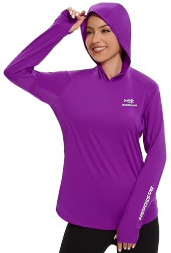 Bassdash Mujer Sudadera con Capucha de Pesca Manga Larga Protección Solar UPF 50+ con Bolsillo Sudadera para Deportes al Aire Libre Surf Natación Correr FS04W