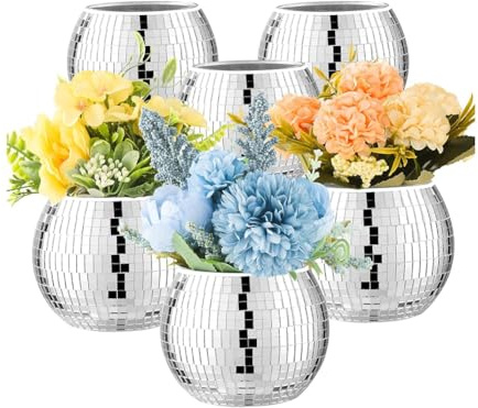 Stthherk 6 Pcs Disco Ball Vase Disco Ball Planter for Centerpieces Disco Ball Decor Flower Vase with Mirror Glass for Wedding