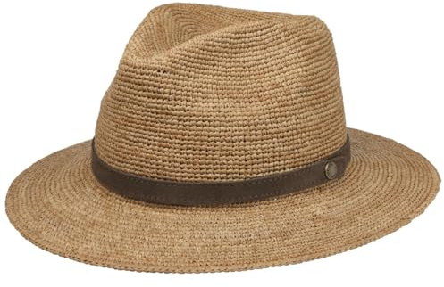 Stetson Crochet Rollable Traveller Strohhut Made in France Unisex Sommer Natur-braun XL (60-61 cm)